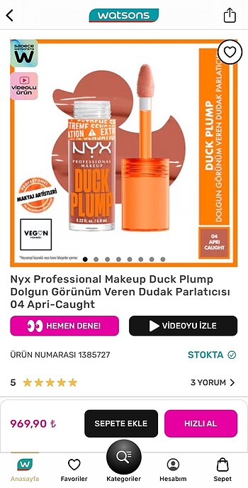  Beden kahverengi Renk Nyx Duck Plump