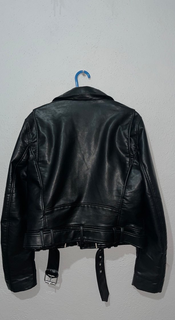 Siyah Deri Biker Ceket Kadın - Görsel 3