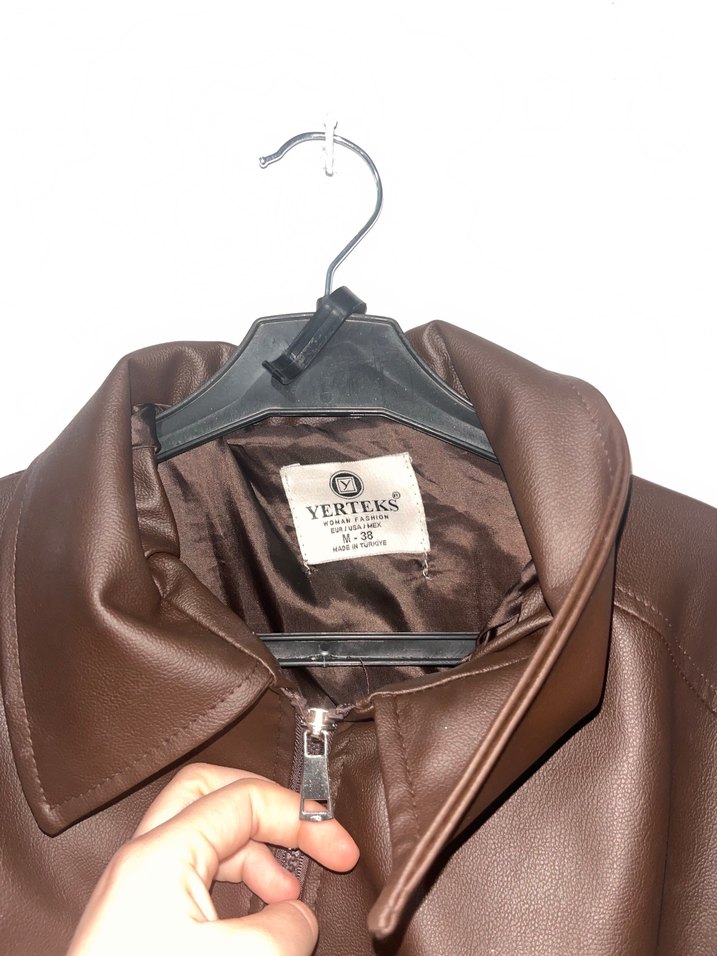 Kahverengi Kemerli Deri Kadın Ceket - Görsel 2