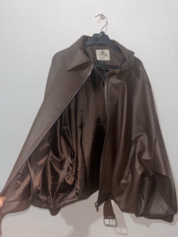 Kahverengi Kemerli Deri Kadın Ceket - Görsel 3