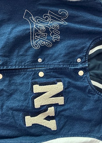 Kız çocuk Mavi Baskılı Denim Ceket 11-12 yaş 152cm - Görsel 2