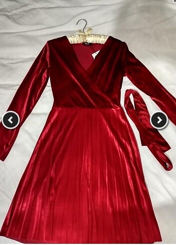 Sıfır etiketli ürün, kırmızı kadife mini elbise 