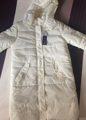 Beyaz Uzun Kışlık Mont Kapüşonlu - Görsel 5