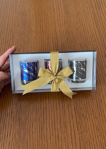 Altın Detaylı Koyu Renk Mum Seti - Görsel 2