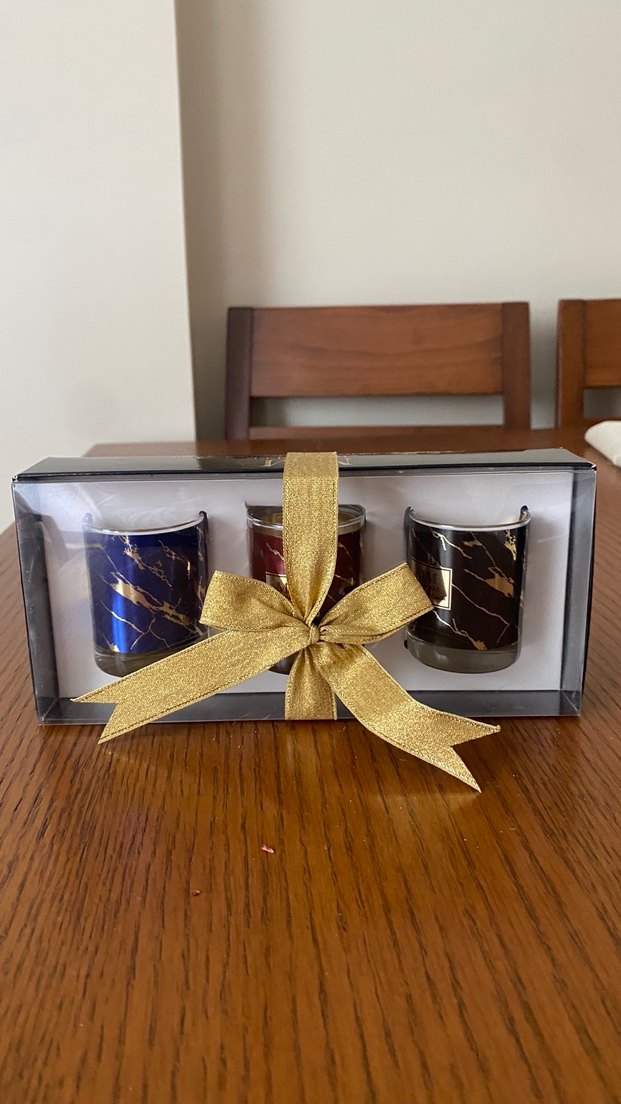 Altın Detaylı Koyu Renk Mum Seti - Görsel 3