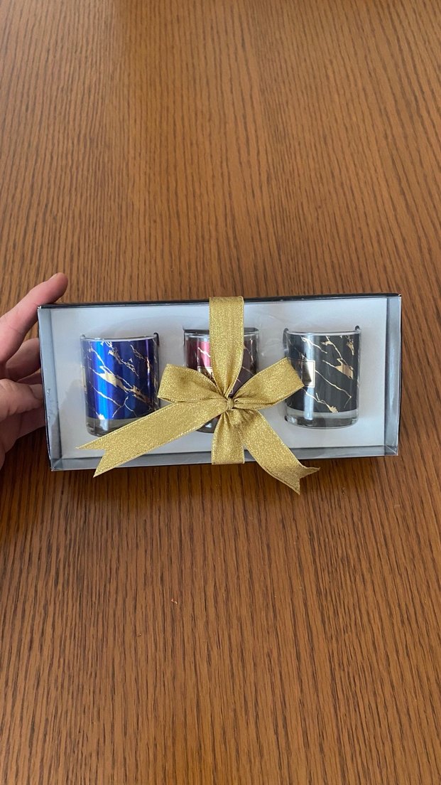 Altın Detaylı Koyu Renk Mum Seti - Görsel 2