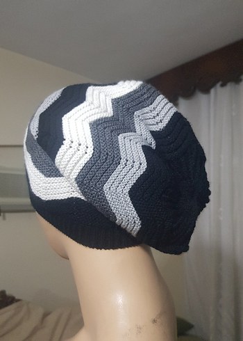 Siyah Gri Örgü Goth Kadın Bere - Görsel 3