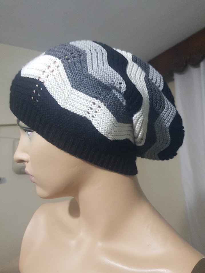 Siyah Gri Örgü Goth Kadın Bere - Görsel 2