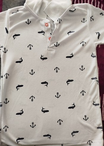 Beyaz Desenli Pamuklu Polo Tişört - Görsel 2