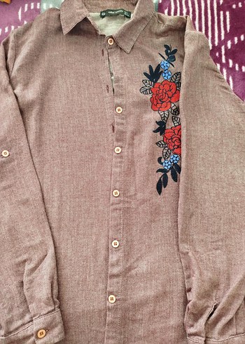 Nakışlı Bordo kadın gömlek - Görsel 4