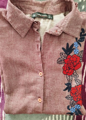 Nakışlı Bordo kadın gömlek - Görsel 2