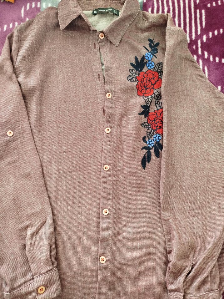 Nakışlı Bordo kadın gömlek - Görsel 4