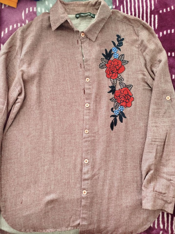 Nakışlı Bordo kadın gömlek - Görsel 3