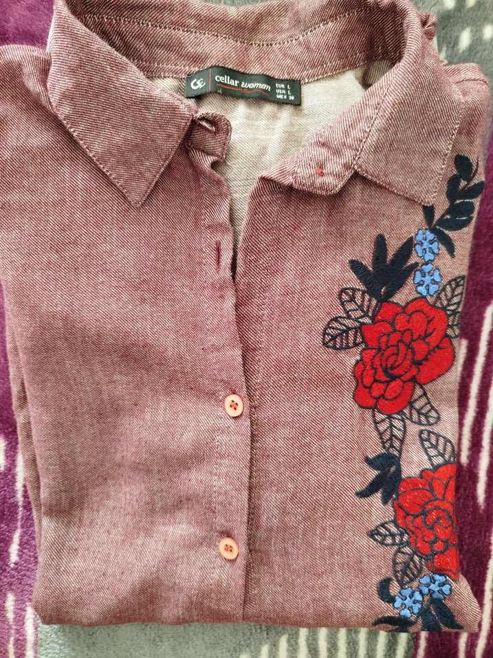 Nakışlı Bordo kadın gömlek - Görsel 2