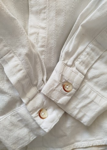 Düğmeli Beyaz Keten uzun Kollu Erkek Gömlek - Görsel 4