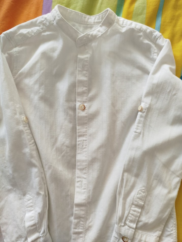 Düğmeli Beyaz Keten uzun Kollu Erkek Gömlek - Görsel 2