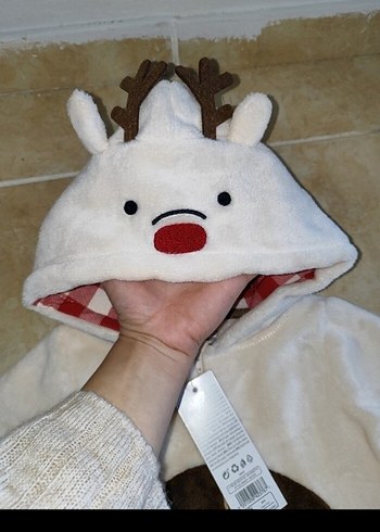 Düğmeli Beyaz Erkek Bebek Kışlık Tulum - Görsel 2