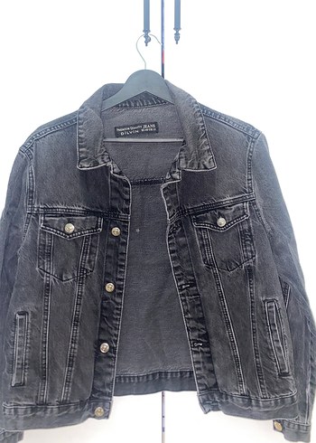 Gri Düğmeli Loose Fit Denim Ceket