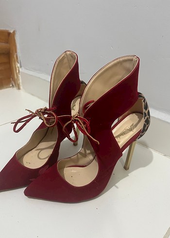 Klasik Kırmızı Süet Stiletto Topuklu Ayakkabı - Görsel 8