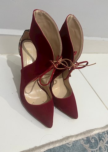 Klasik Kırmızı Süet Stiletto Topuklu Ayakkabı - Görsel 7