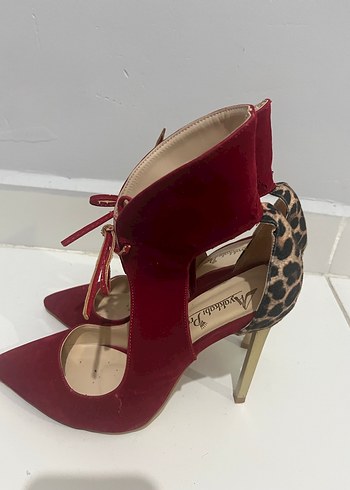 Klasik Kırmızı Süet Stiletto Topuklu Ayakkabı - Görsel 2