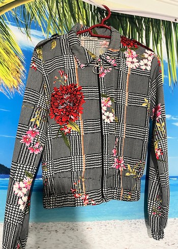 Çiçekli Desenli Kadın Mini Ceket - Görsel 2