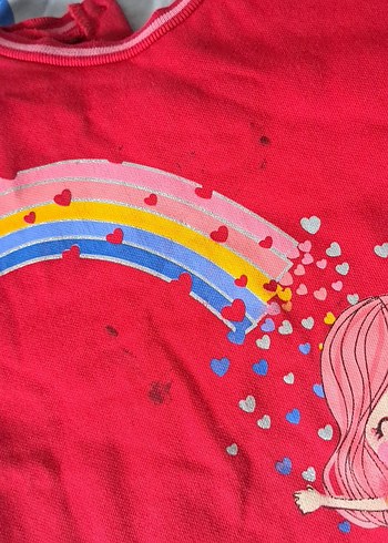 Kız Çocuk Kırmızı Uzun Kollu Baskılı Tişört - Görsel 2