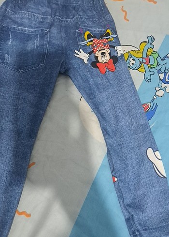 Kız Çocuk Elastik Bel Baskılı Kot Tayt - Görsel 4