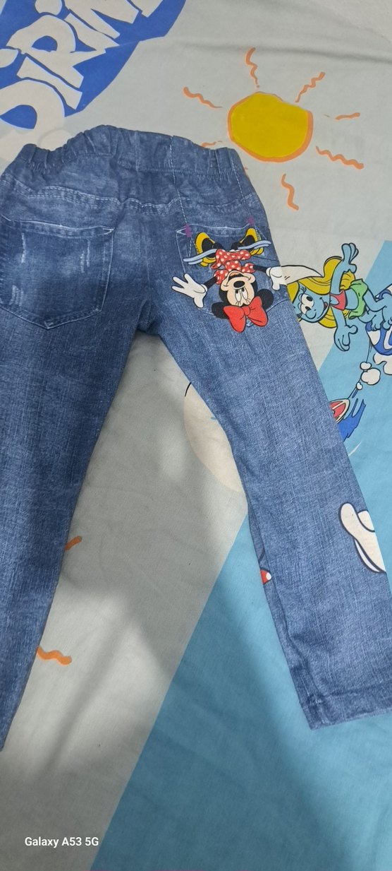 Kız Çocuk Elastik Bel Baskılı Kot Tayt - Görsel 4