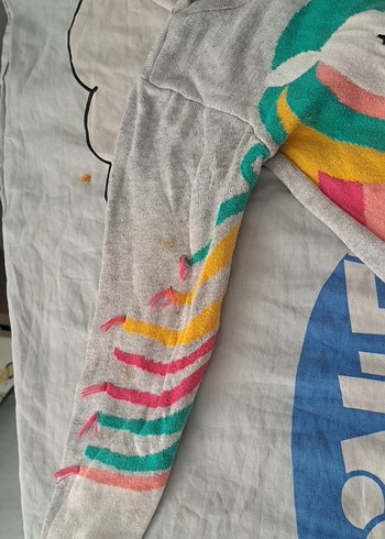 Gri Uzun Kollu Kız Çocuk Unicorn Baskılı Kazak - Görsel 2