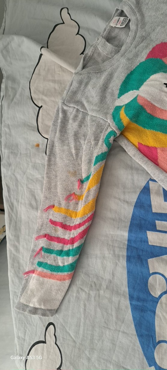 Gri Uzun Kollu Kız Çocuk Unicorn Baskılı Kazak - Görsel 2