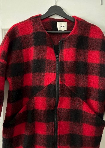 Kırmızı Siyah Ekose Fermuarlı Kaban - Görsel 2