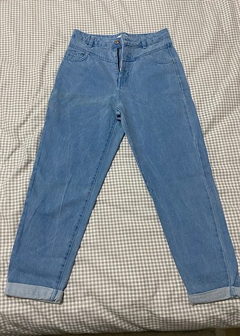 Rahat Kesim Midi Mavi Denim Mom Kadın Jean