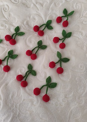 El Örgüsü Kırmızı Kiraz Süsleri - Görsel 4