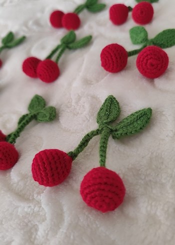 El Örgüsü Kırmızı Kiraz Süsleri - Görsel 3