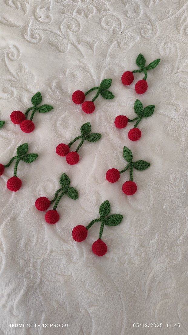 El Örgüsü Kırmızı Kiraz Süsleri - Görsel 4