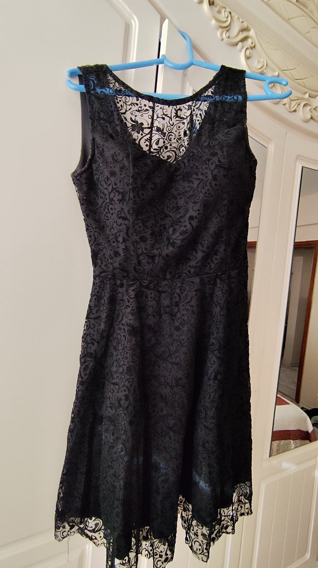 Siyah Dantelli Midi Goth Abiye Elbise - Görsel 2