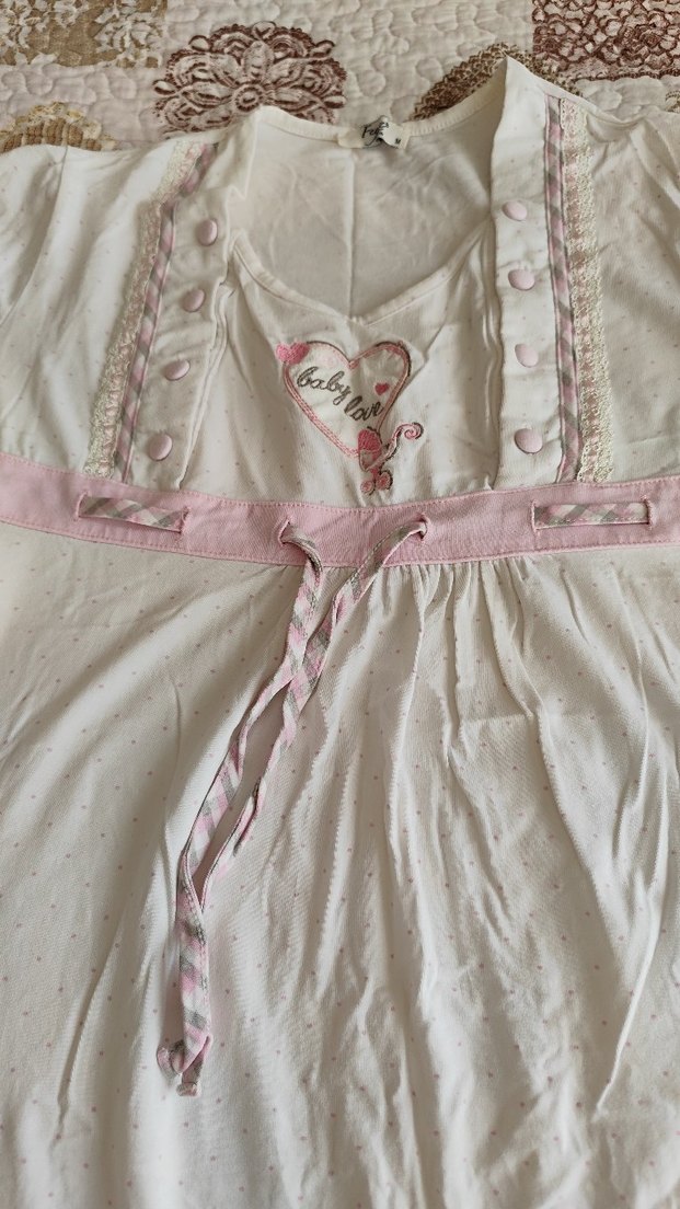 Beyaz Bohem Vintage Kadın Uzun Kısa Kollu Gecelik - Görsel 2