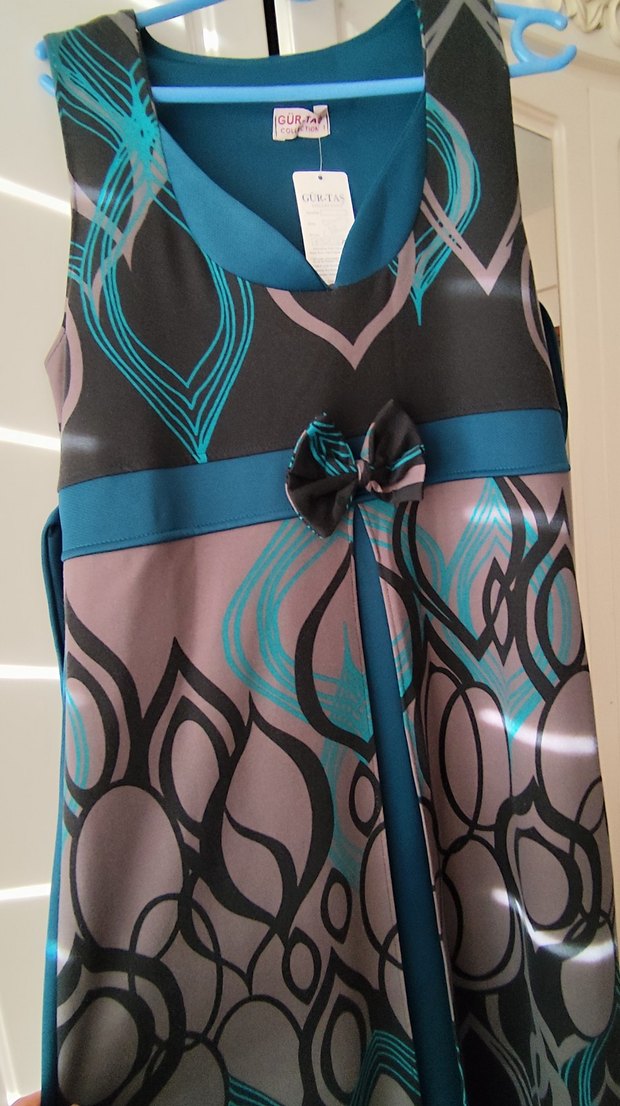 Desenli Uzun Hamile Abiyesi, Turkuaz, - Görsel 2