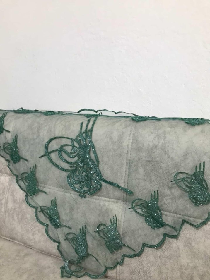 Yeşil Dantel Detaylı erkek omuz örtüsü - Görsel 3