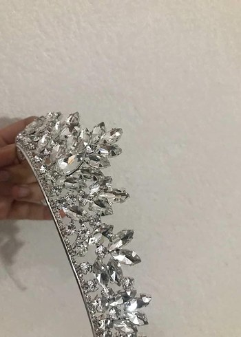 Beyaz Işıltılı Taşlı Gelin Tacı - Görsel 2