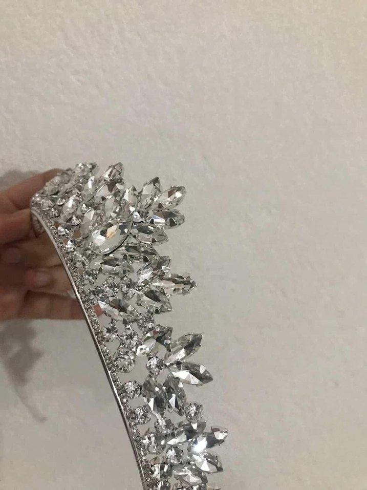 Beyaz Işıltılı Taşlı Gelin Tacı - Görsel 2