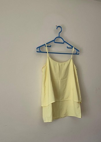 Pastel Sarı Askılı Bluz