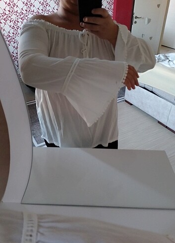 xxl Beden beyaz Renk Madonna yaka Beyaz bluz