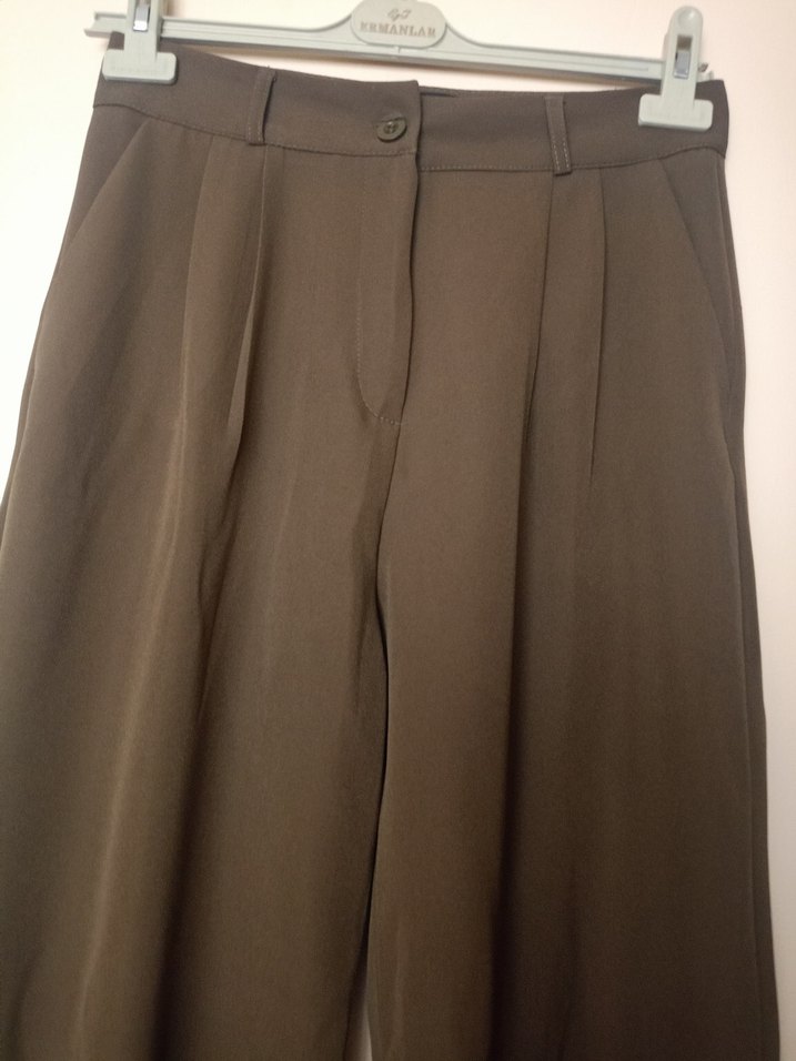 Kadın Haki Pilili Kumaş Pantolon - Görsel 4