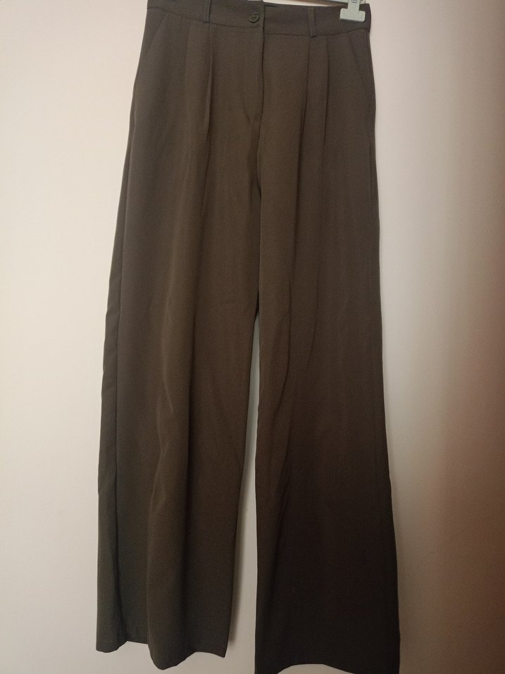 Kadın Haki Pilili Kumaş Pantolon - Görsel 3