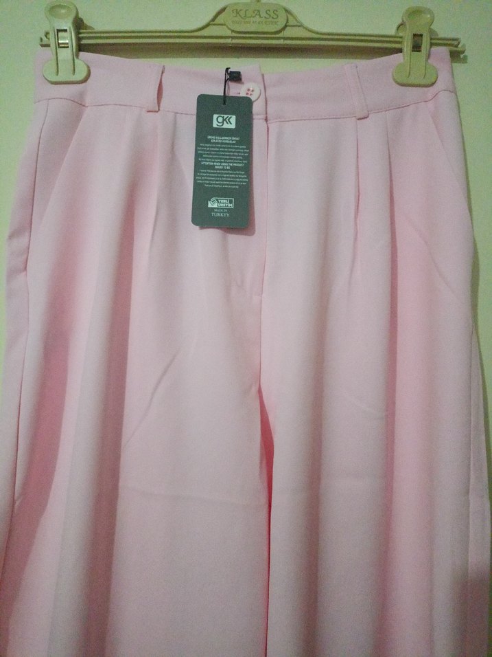 Pembe Pilili Kadın  Kumaş Pantolon - Görsel 2