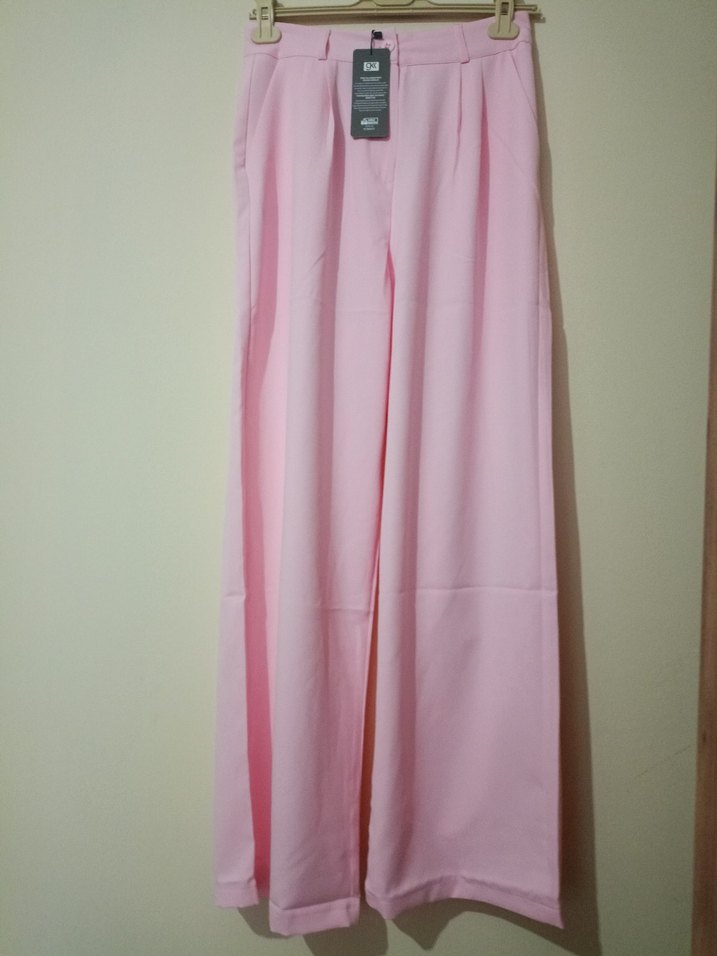 Pembe Pilili Kadın  Kumaş Pantolon - Görsel 3