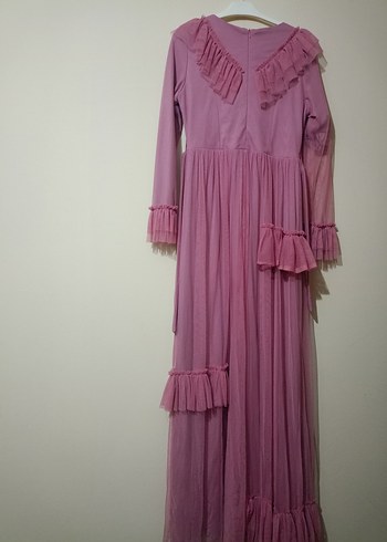 Pembe Uzun Fırfırlı Bohem Elbise - Görsel 6