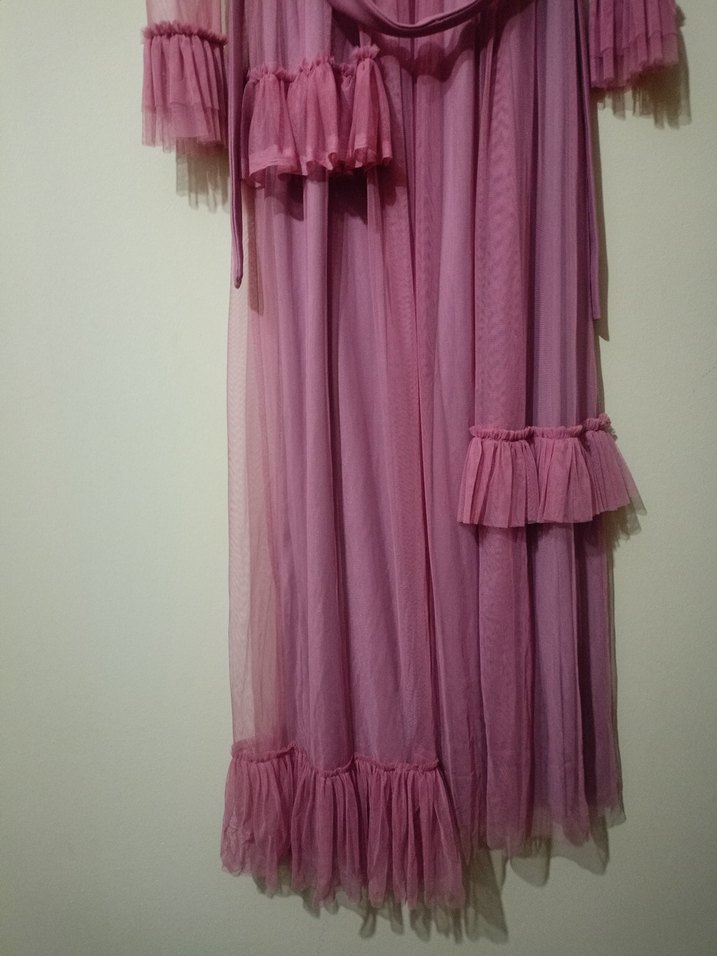 Pembe Uzun Fırfırlı Bohem Elbise - Görsel 4